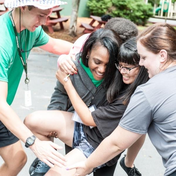 Students doing a team building activity